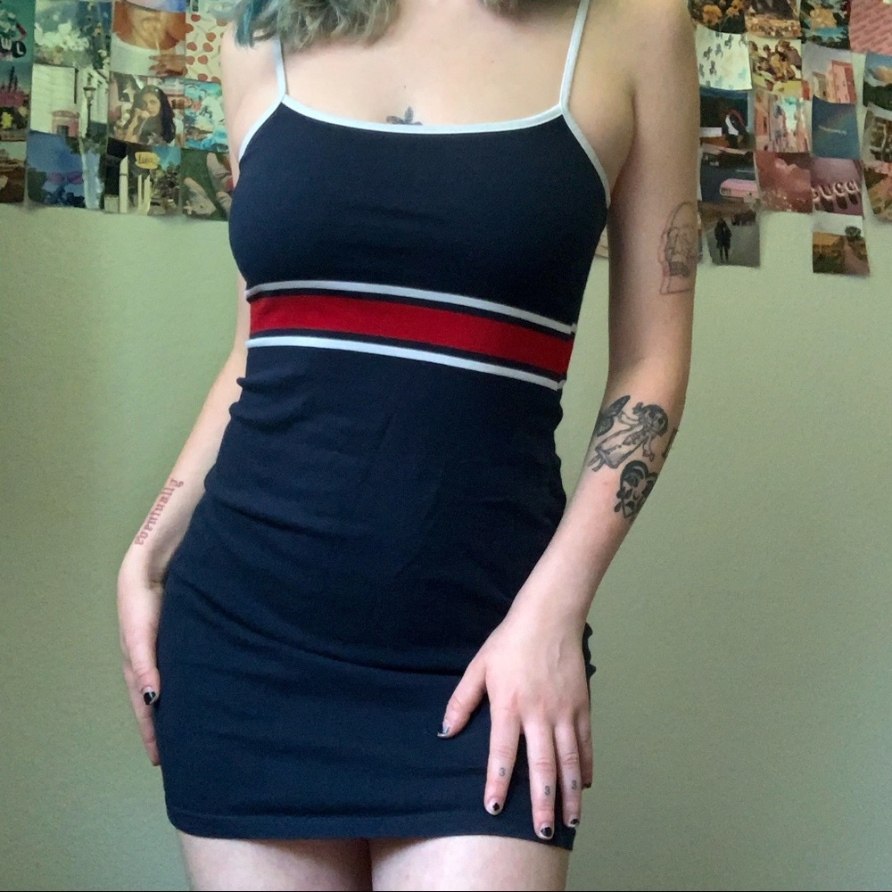 brandy melville navy blue, red, and white dress
